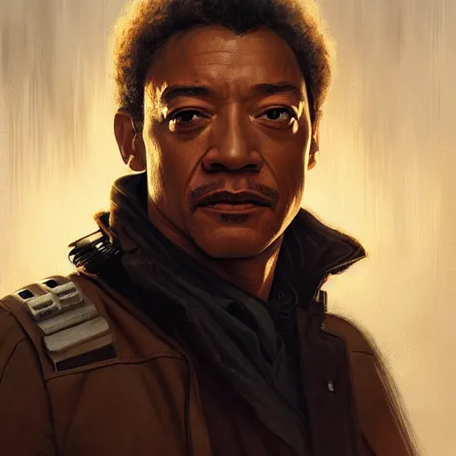 Prompt: portrait giancarlo esposito as han solo, intricate elegant, highly detailed, digital painting, artstation, concept art, smooth, sharp focus, illustration, art by artgerm and greg rutkowski! and, heavily influenced by frank frazetta and boris vallejo, sword and sorcery