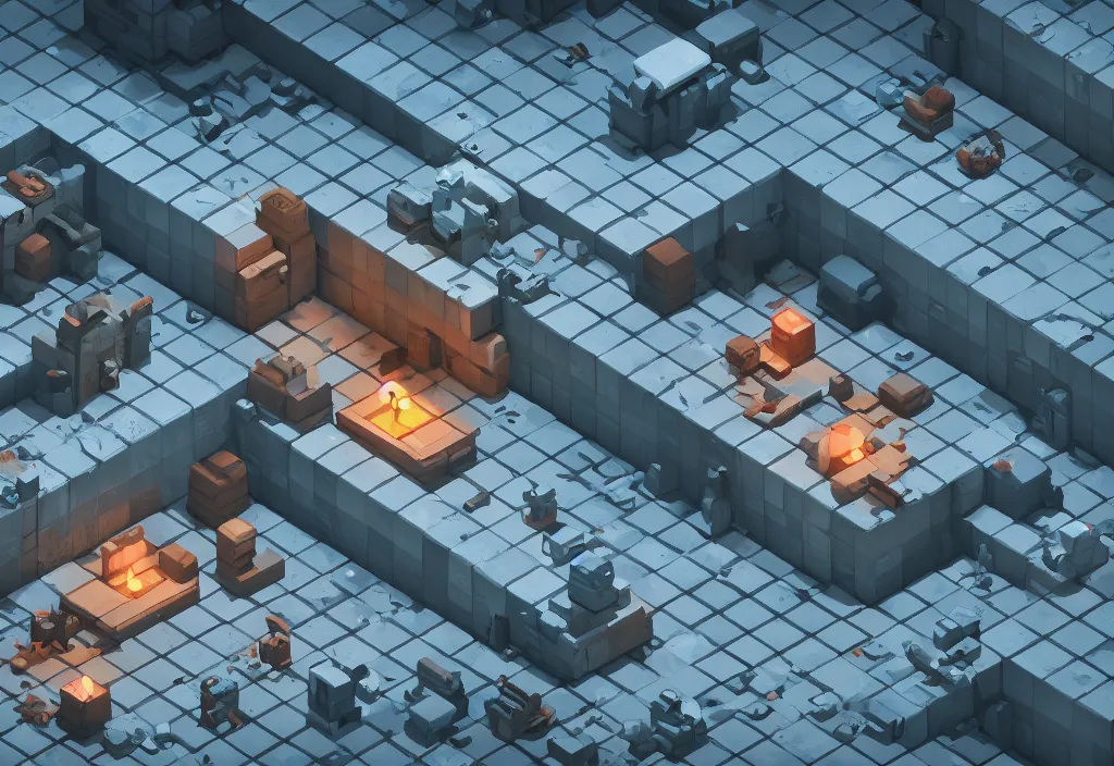 Image similar to isometric magicavoxel bath house death trash cinematic lighting, 4k