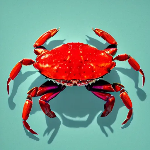 Image similar to photorealistic watermelon colored crab. hyperdetailed photorealism, 1 0 8 megapixels, amazing depth, glowing rich colors, powerful imagery, psychedelic overtones, 3 d finalrender, 3 d shading, cinematic lighting, artstation concept art