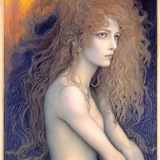 Image similar to beauty girl, a painting in the style of ayami kojima and in the style of jean delville and in the style of charles dulac.