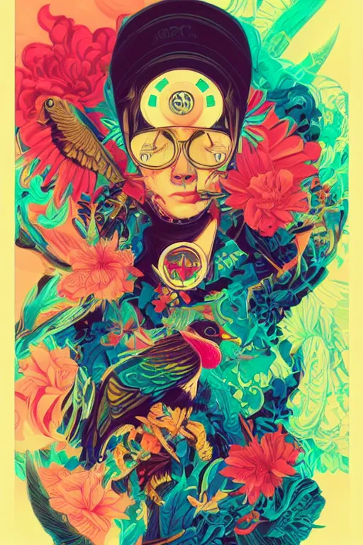 Image similar to a hacker wearing a quetzal mask, Tristan Eaton, victo ngai, artgerm, RHADS, ross draws