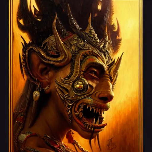 Prompt: a thai monster portrait, high detail by gaston bussiere, bayard wu, greg rutkowski, giger, maxim verehin, greg rutkowski, masterpiece, sharp focus, cinematic lightning - h 7 6 8