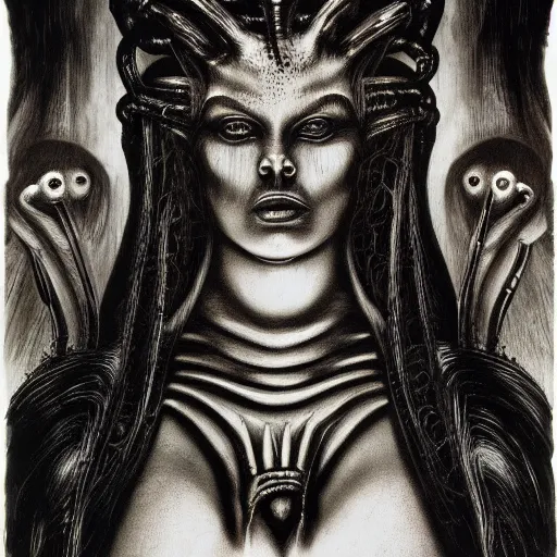 Prompt: Medusa by H.R. Giger. Portrait