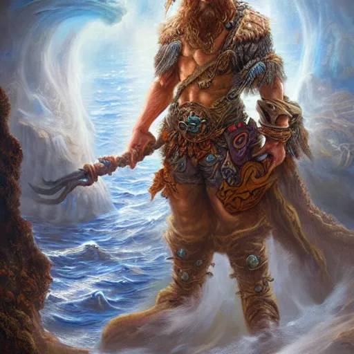 Prompt: a druid of the sea in the style of Justin Gerard, realistic painting, high definition, digital art, matte painting, very detailed, realistic