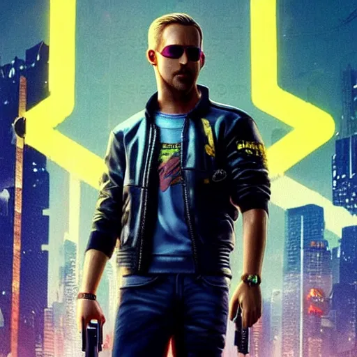 Prompt: ryan gosling in the game cyberpunk 2 0 7 7 as a getaway driver