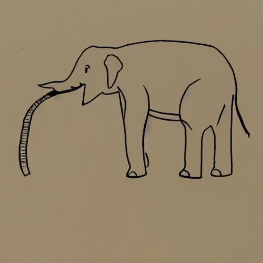 Image similar to a minimalist cartoon line drawing of an elephant, drawing of an elephant from the far side