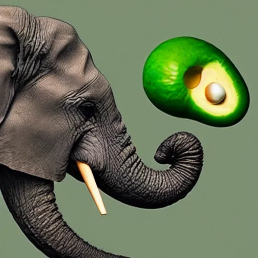 Image similar to an elephant holding an avocado with its trunk, realistic,