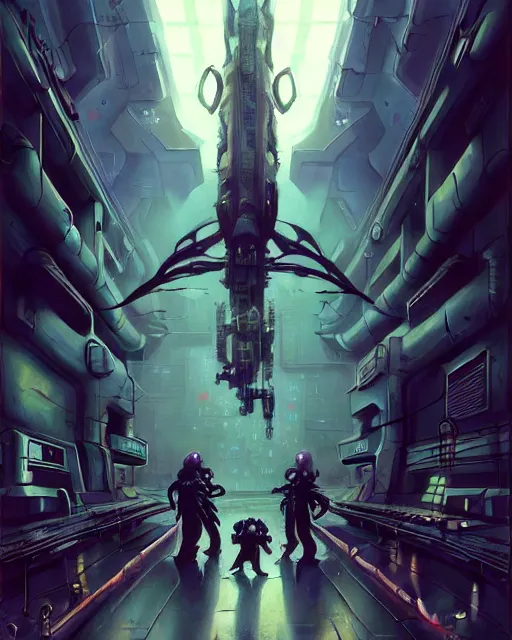 Image similar to Full shot of a spaceship squid defined factory features, intricate abstract. cyberpunk, symmetrical design features. By Richard Corben By Ruan Jia and Artgerm and Range Murata and WLOP and Ross Tran and William-Adolphe Bouguereau and Beeple. Key Art. Fantasy Illustration. award winning, Artstation, intricate details, realistic, Hyperdetailed, clean ink detailed line drawing, 8k resolution.