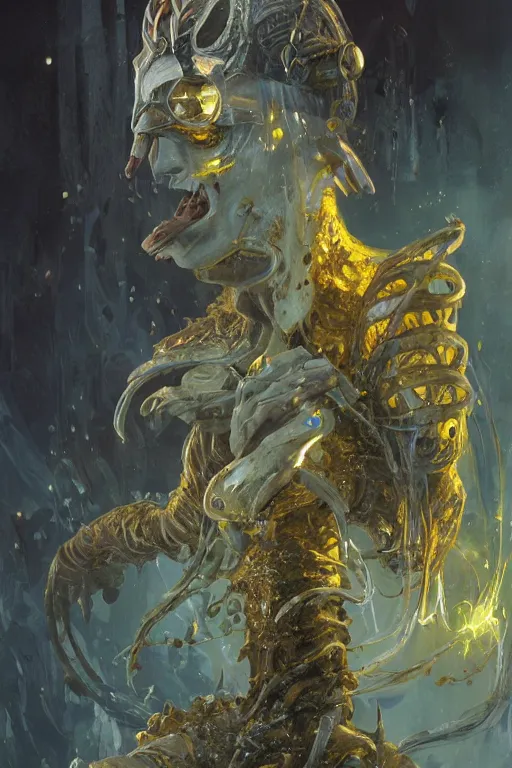 Image similar to hastur throwing back an ice cold natty lite, character art, concept art, painting by Yoann Lossel