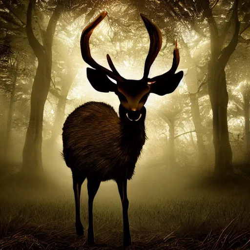 Image similar to scary deer in nightmare forest, digital art 4 k