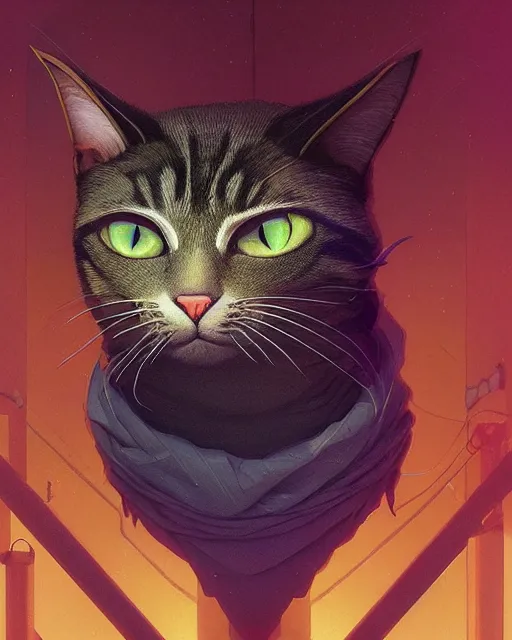 Prompt: highly detailed vfx portrait of a cat, stephen bliss, unreal engine, greg rutkowski, loish, rhads, beeple, makoto shinkai and lois van baarle, ilya kuvshinov, rossdraws, tom bagshaw, alphonse mucha, global illumination, detailed and intricate environment