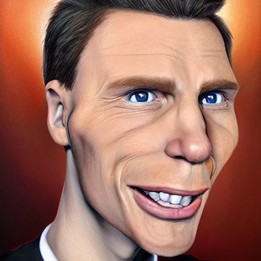 Image similar to Caricature portraits done of Jerma, realistic, hyperrealistic, very realistic, highly detailed, very detailed, extremely detailed, detailed, oil painting, digital art, trending on artstation