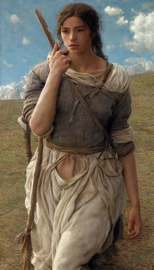 Prompt: epic masterpiece young emanuelle beart as peasant, sweaty skin, hyperrealistic, octane render, cinematic, beautiful face and flawless skin, perfect hands, 5 fingers, by edgar maxence and ross tran and michael whelan, legends of runeterra