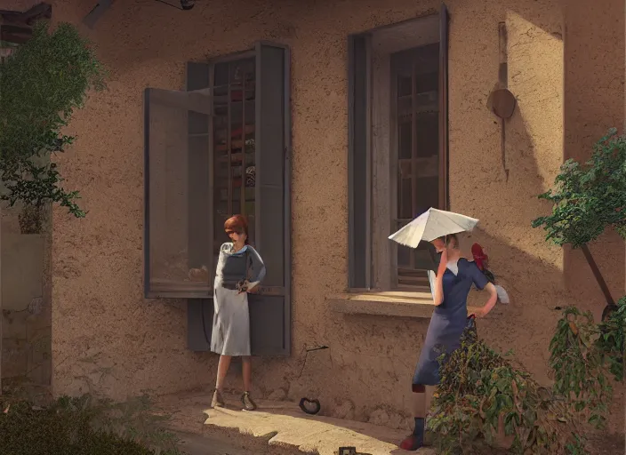 Image similar to seen through a window, italian village, by ilya kuvshinov, rtx rendering, octane render 1 2 8 k, maya, extreme high intricate details by tom bagshaw, composition by sana takeda, lighting by greg rutkowski