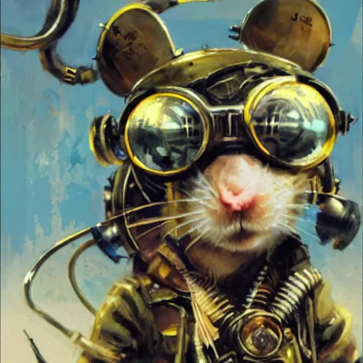 Image similar to a rat with steampunk googles, by John Berkey