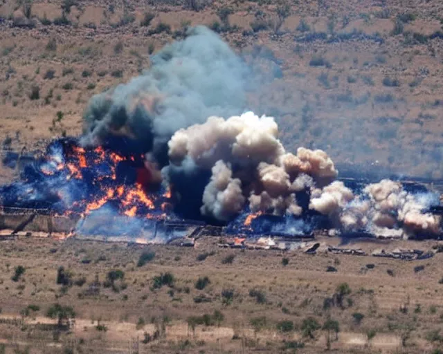 Image similar to birds eye view of el chapo exploding out of prison in deep meditation. there is smoke and fire everywhere. clear sunny day.