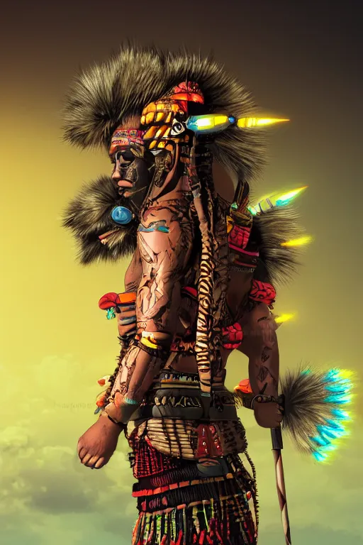 Prompt: a young tribal warrior with warpaint and neon ornamental markings in neotokyo by artist katsuhiro otomo, cinematic lighting, trending on artstation, 8 k,
