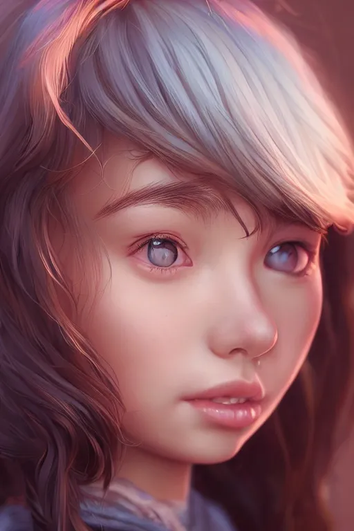 Image similar to very cute girl portrait, highly detailed eyes, intricate details, by artgerm, tooth wu, dan mumford, beeple, wlop, unreal engine 5 rendering