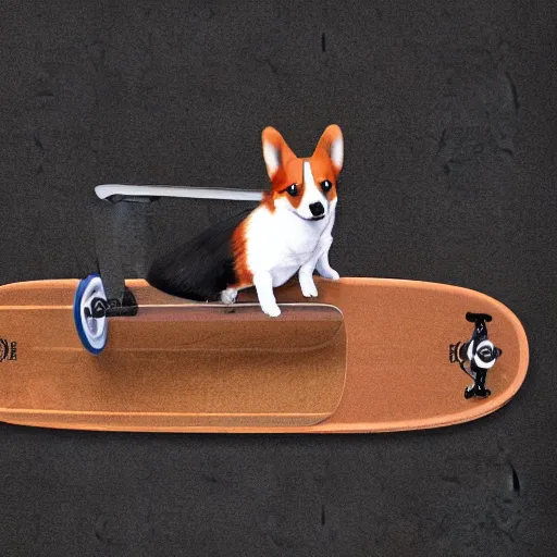 Image similar to corgi riding a skate board concept art, ultra realistic, digital art, gothic, rich deep colors, smooth shadows, high resolution, cinematic