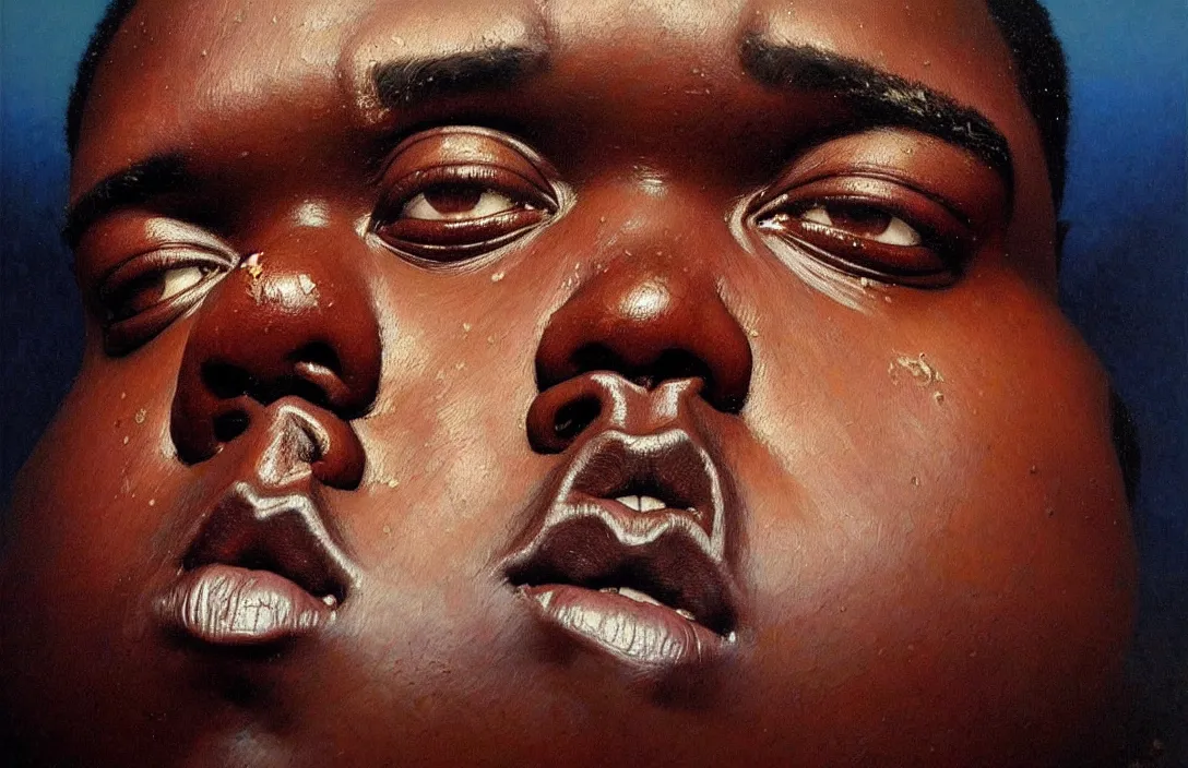 Prompt: portrait of the notorious b. i. g.!!!!!!!!!!!!!!!!!!!!!!!!!!!, detailed face, detailed painting,, epic lighting, by ilya repin, phil hale and kent williams
