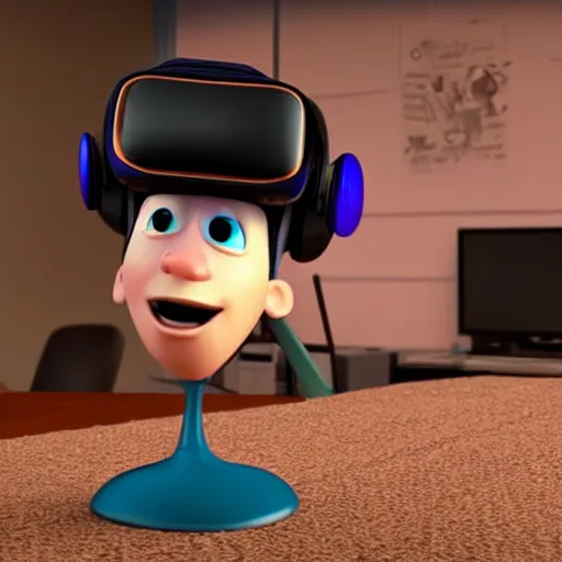 Image similar to realistic adult pixar character wearing virtual reality