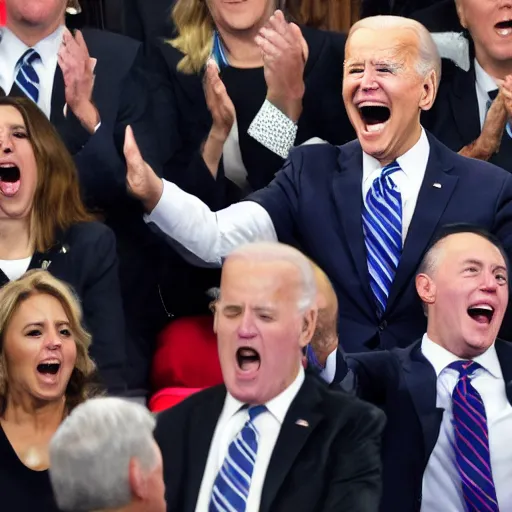 Prompt: Joe biden screaming with his mouth extremly wide open.