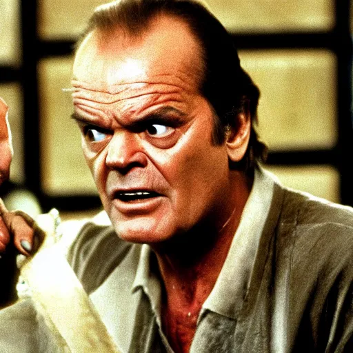 Prompt: Jack Nicholson as Termiantor, scary, evil, action, horror, by Christopher Nolan