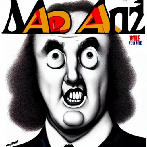 Prompt: Weird Al Yankavic on the cover of MAD MAGAZINE coverart stly Al Gaffee