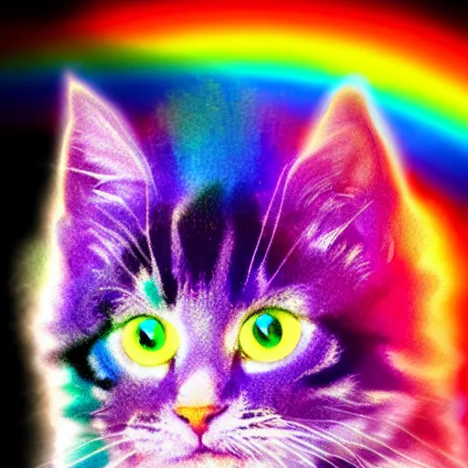 Prompt: of a very proud fluffy rainbow kitten with a glowing rainbow aura, digital art