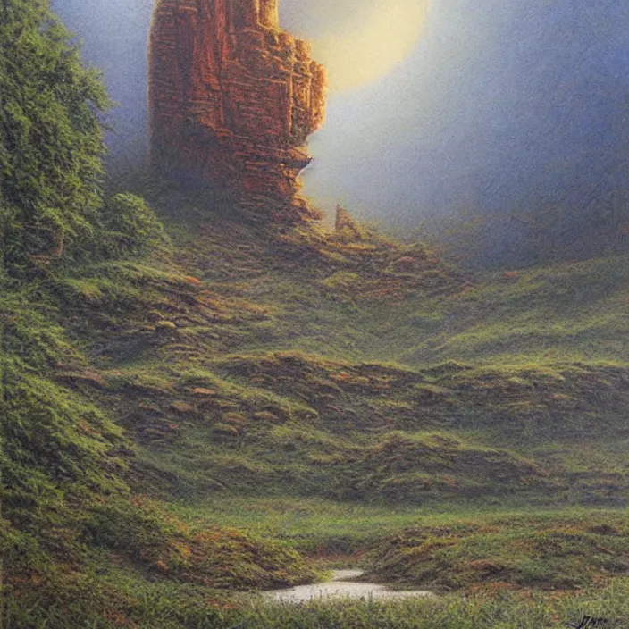 Prompt: a building in a landscape, by bob eggleton