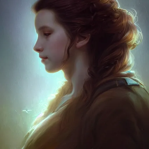 Image similar to elegant aerith gainsborough portrait, atmospheric lighting, painted, menacing, intricate, volumetric lighting, beautiful, rich deep colours masterpiece, golden hour, golden ratio, sharp focus, ultra detailed, by leesha hannigan, ross tran, thierry doizon, kai carpenter, ignacio fernandez rios