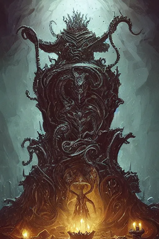 Image similar to lovecraftian nightmare king on a throne, digital art, in the style of greg rutkowski, trending on artstation