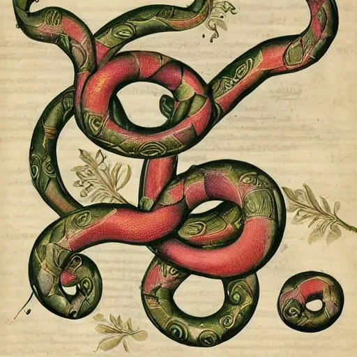 Prompt: a beautifully ornate and illuminated letter A, entwined serpents, vines, highly detailed
