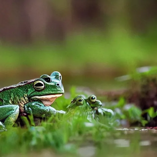 Image similar to “ soldiers shooting at frogs in finnish forest, trees, swamp ”