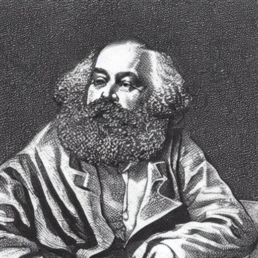 Image similar to Karl Marx pondering his orb