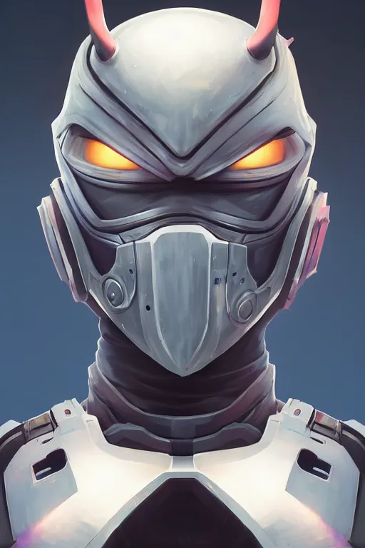 Image similar to epic mask helmet robot ninja portrait stylized as fornite style game design fanart by concept artist gervasio canda, behance hd by jesper ejsing, by rhads, makoto shinkai and lois van baarle, ilya kuvshinov, rossdraws global illumination radiating a glowing aura global illumination ray tracing hdr render in unreal engine 5