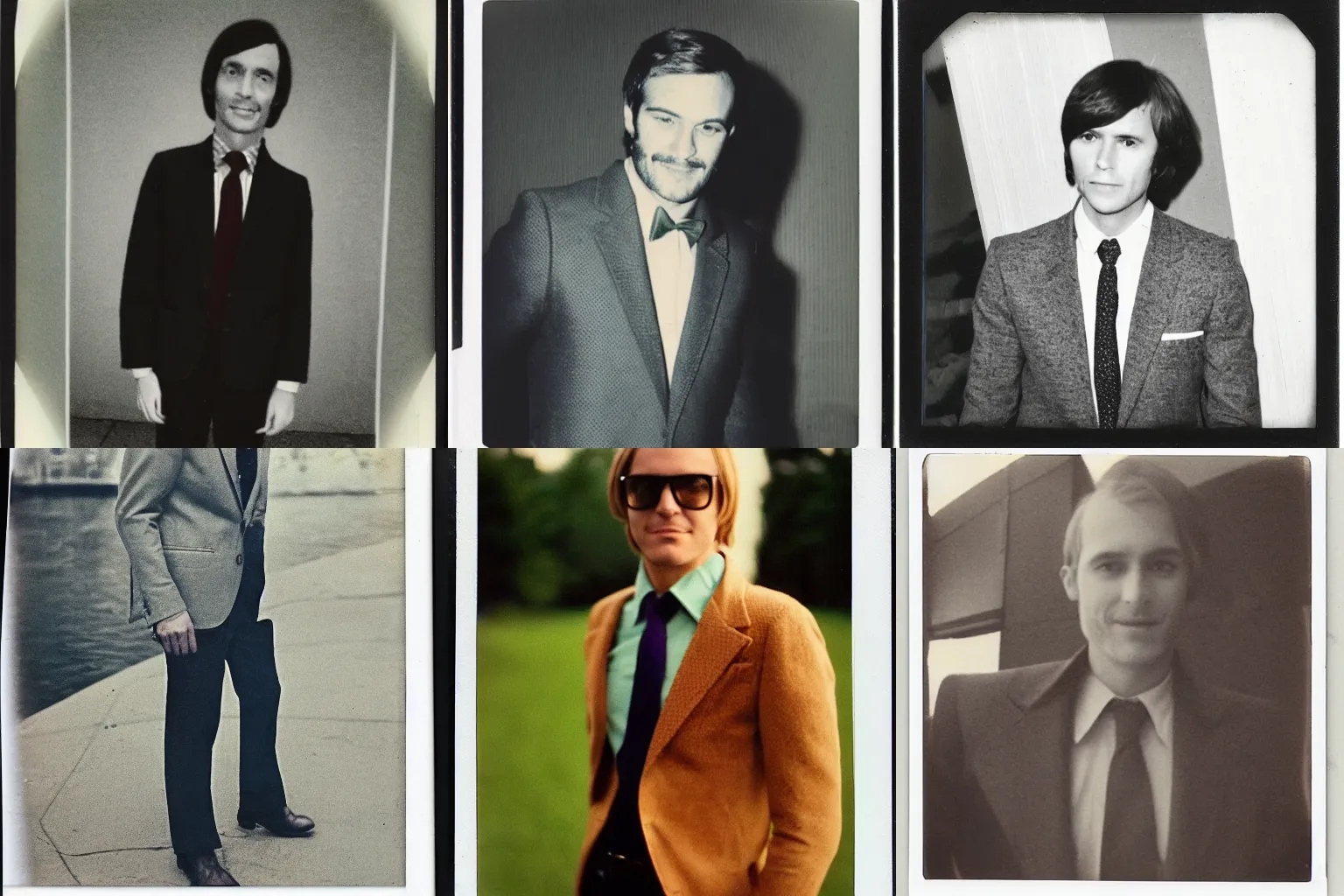 Prompt: - A polaroid of a man wearing a blazer and turtleneck, 1972