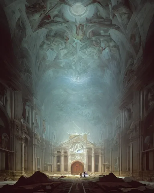 Prompt: sistine chapel by peter mohrbacher and dan mumford and nekro, cgsociety, volumetric light, 3 d render