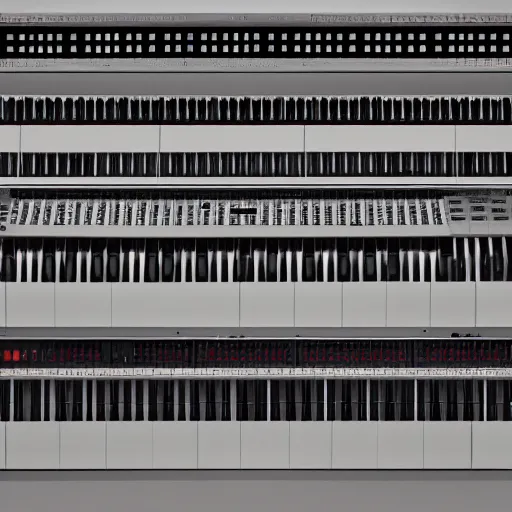 Prompt: dezeen photo of synthesizers made by john pawson