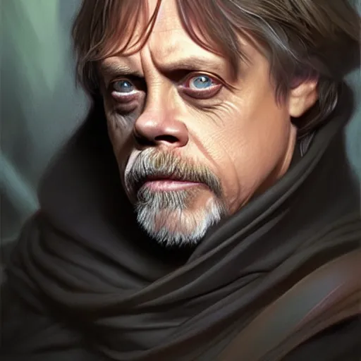 Image similar to Mark Hamill as a Sith Lord, western, D&D, fantasy, intricate, elegant, highly detailed, digital painting, artstation, concept art, matte, sharp focus, illustration, art by Artgerm and Greg Rutkowski and Alphonse Mucha