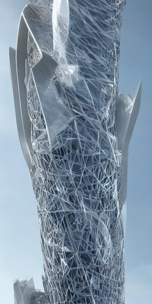 Image similar to epic futuristic tower, highly detailed, realistic, by zaha hadid