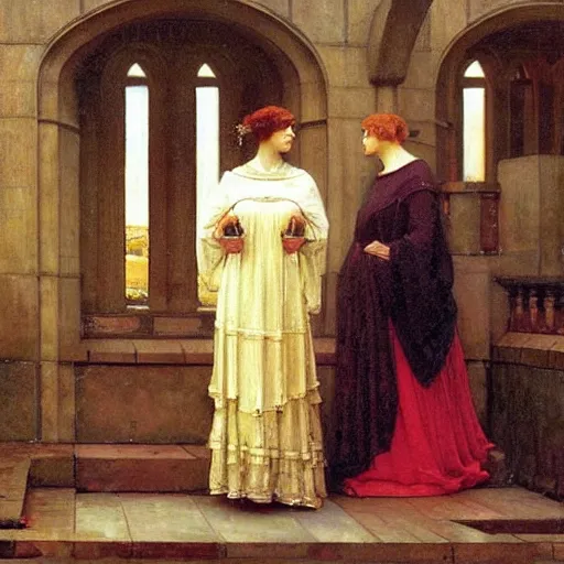 Prompt: painting by edmund leighton, 1902