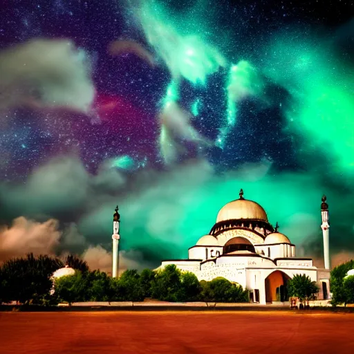 Image similar to mosque surrounded by nebula clouds