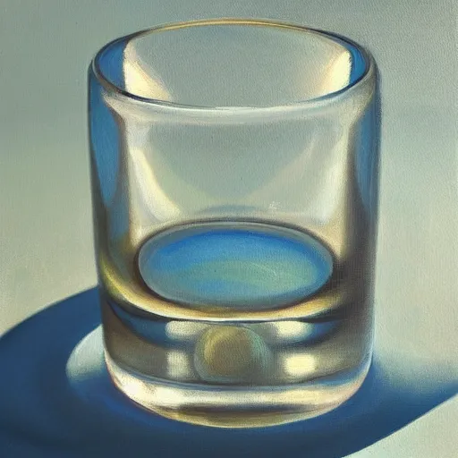 Prompt: oil painting of transparent water glass, cinematic light, strong shadows, sharp light, dramatic setting