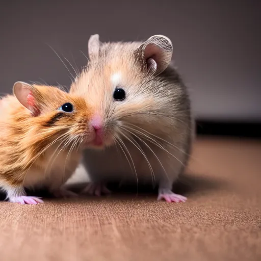 Image similar to photo of a hamster, holding hands with a kitten, in a cinema, various poses, unedited, soft light, sharp focus, 8 k