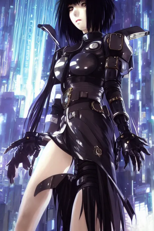 Image similar to portrait Anime girl in cyberpunk trinity blood armor, cute-fine-face, black-hair pretty face, realistic shaded Perfect face, fine details. Anime. realistic shaded lighting by Ilya Kuvshinov katsuhiro otomo ghost-in-the-shell, magali villeneuve, artgerm, rutkowski, WLOP Jeremy Lipkin and Giuseppe Dangelico Pino and Michael Garmash and Rob Rey and Yoshitaka Amano and Thores Shibamoto