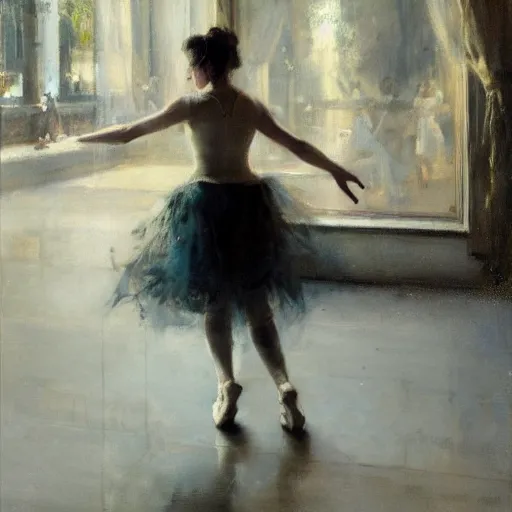 Image similar to the lone ballerina, by jeremy mann, anders zorn.