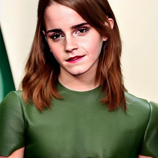 Image similar to emma watson but her skin is avocado