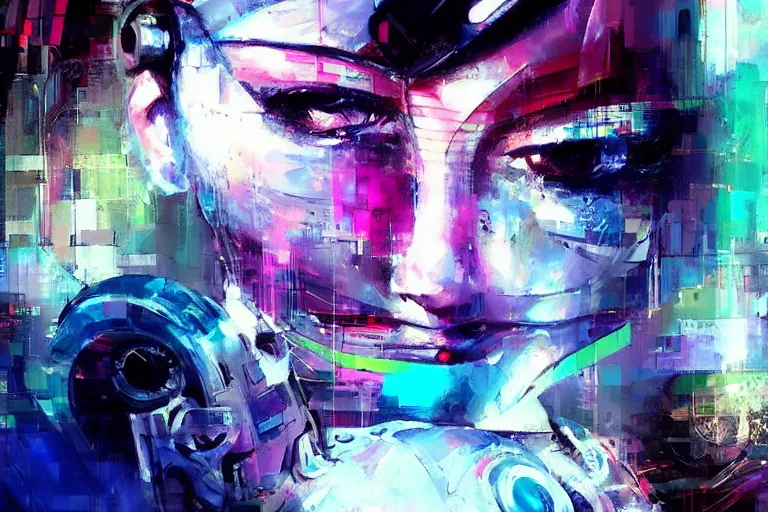 Image similar to cyberpunk robot cyborg portrait art scifi car in the background by yossi kotler, soft lighting, beautiful, smooth, pastel colors