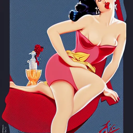 Image similar to a retro pinup illustration of dita von teese in the style of alberto vargas and in the style of gil elvgren and in the style of anna dittmann.